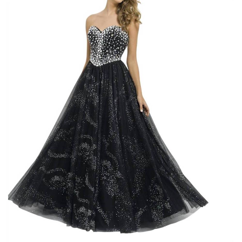 NEW BLUSH PROM bejeweled lace up back gown in black/silver